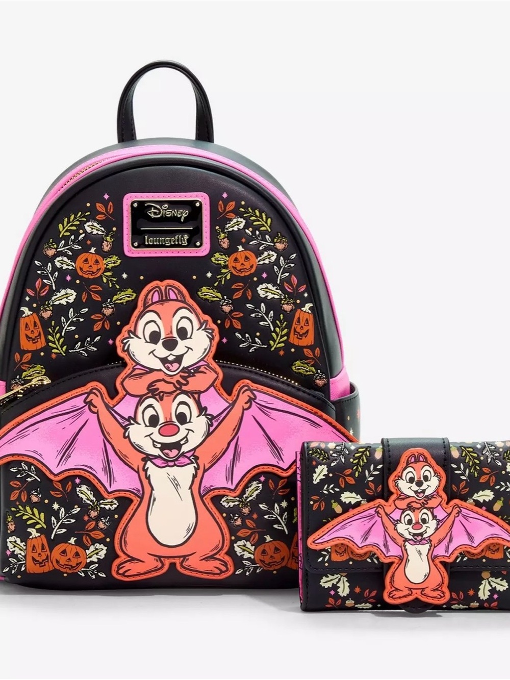 Loungefly Black & Pink Chip 'n' Dale Bat Mini Backpack and Wallet Set